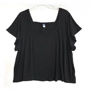 Old Navy Womens Black Short Sleeve Top Size 3X Pointelle Knit Blouse Casual NWT